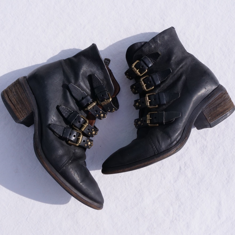 Modern A.S. 98 Frankie studded black leather witchy multi buckle booties